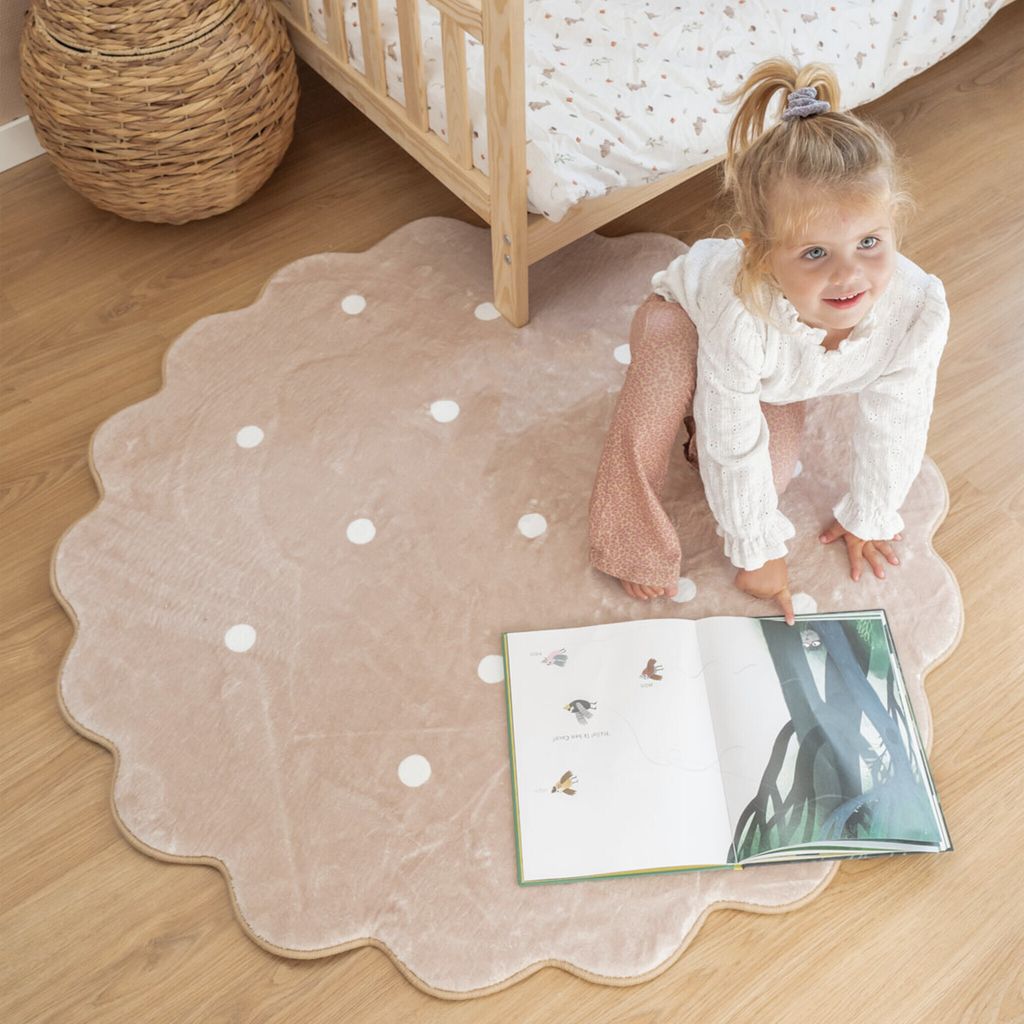 Volero - Teppich Kinderzimmer Rund - Cloudy Dots Beige - Ø 120 cm - Kinderzimmer, Babyzimmer