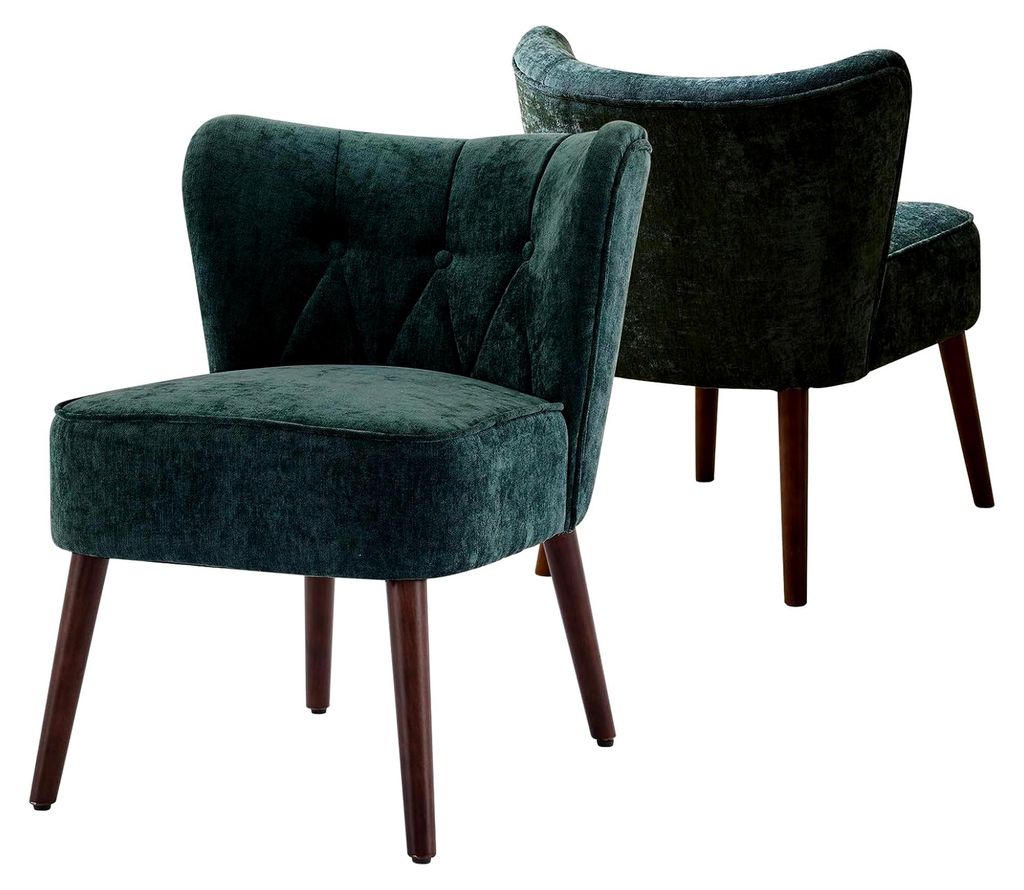 Gepolsterter Loungesessel im Mid-Century Modern Stil – Stuhl ohne Armlehnen aus Samt, Holzbeinen für Wohnzimmer, Schlafzimmer oder Schminktisch,...