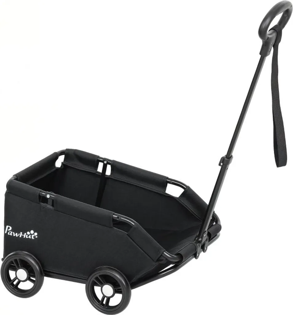 Carrello per cani Fortuna Lai, passeggino pieghevole per cani di piccola taglia fino a 4 kg, passeggino pieghevole per gatti con maniglione, cuscino lavabile, cinture di sicurezza, borsa portaoggetti, 4 ruote, nero