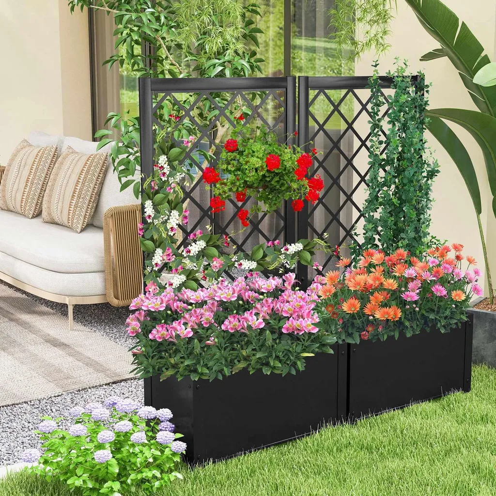 Bac à fleurs surélevé avec support de grimpe en métal anthracite 120cm - 5