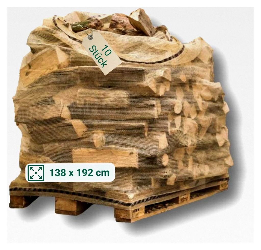 dm-Folien Holzsäcke 138 x 192 cm, 10 Stück, Fassungsvermögen 1,00 m³, Paletten Raschelsäcke für Brennholz, UV-beständiger Netzsack mit Zugba...