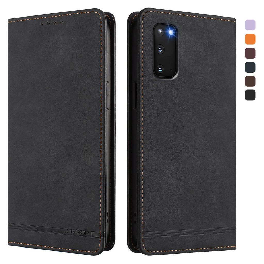 Hülle für Samsung Galaxy S20 FE 5G, Retro Kunstleder Ständer Klapphülle mit Kartenfächer und Magnetische Schwarz