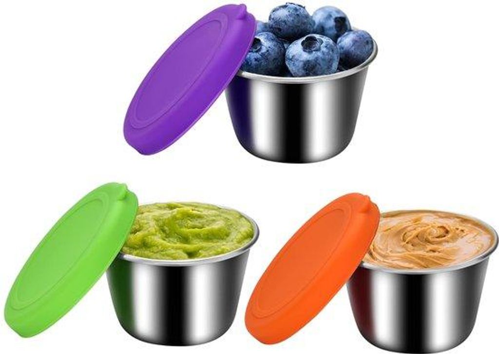 Stainless Steel-Dipschalen-Set, 3 x 70 ml, kleine Kräuterdös, Snackbox, herstellbar, leckfrei, für Dips und Kräuter (Stil B)