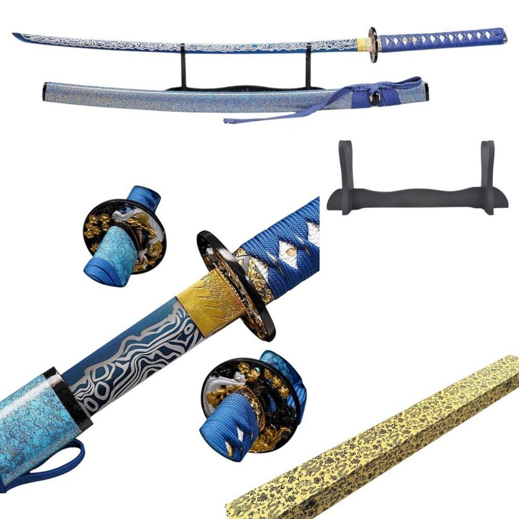 Oggetto da collezione giapponese: katana in acciaio blu Immagine del prodotto 