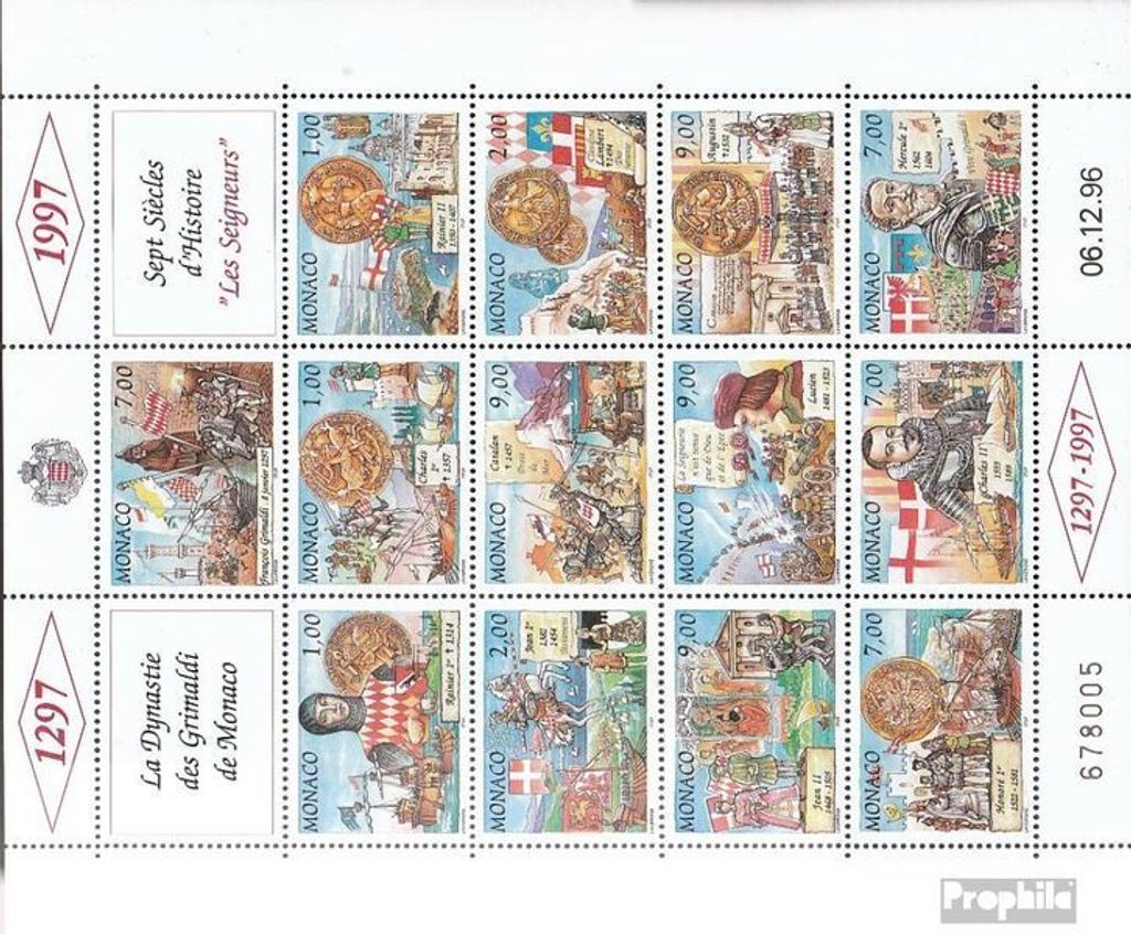 Briefmarken Monaco 1997 Mi 2340-2352 Zd-Bogen (kompl.Ausg.) postfrisch 700 Jahre Dynastie Grimaldi