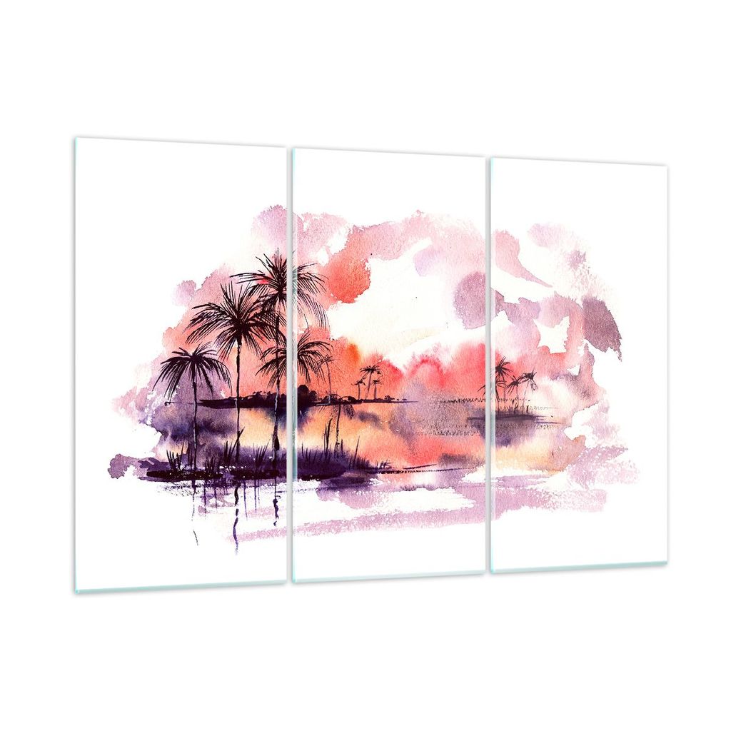 Bilder auf glas - Tropen Palmen Illustration Pflanze - 105x70cm - Glasbilder - Wandbilder - Kunstdruck - Wanddekoration aus Glas - Glas Bilder - Wa...