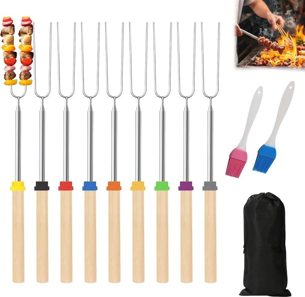 9 Stück Grillspieße Teleskop, Marshmallow Spieße Ausziehbar Produktbild 