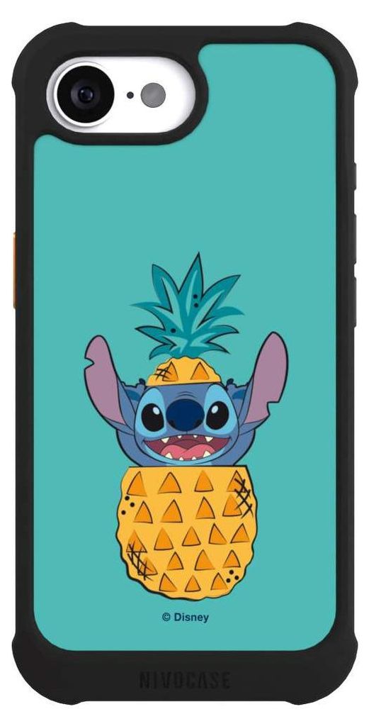 NIVOCASE Hülle für Apple iPhone 16e Stoßfeste Handyhülle NIVOmax Case Schwarz Ananas Disney Lilo & Stitch