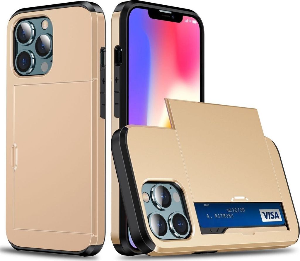 Mobigear Card iPhone 14 Pro Hülle Hardcase Backcover Stoßfest mit Kartenhalter - Gold