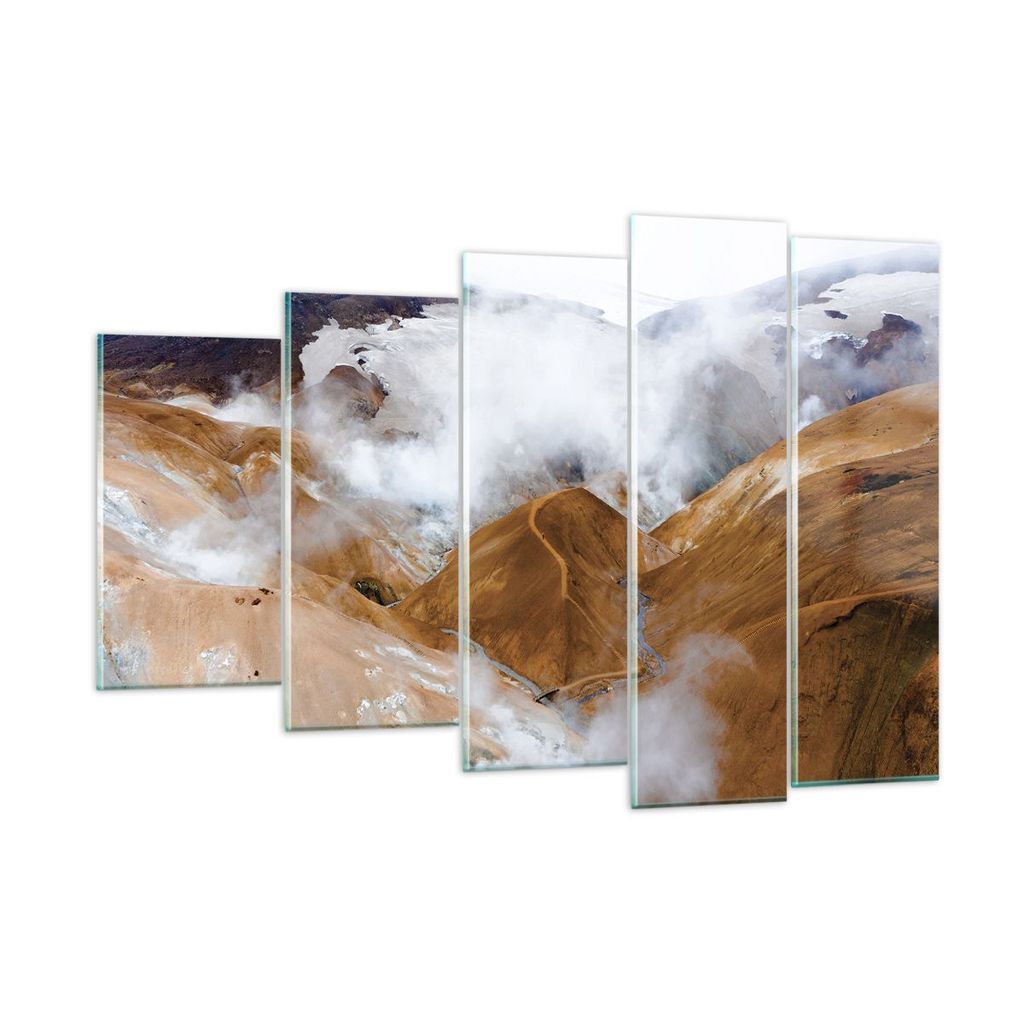 Bilder auf glas - 5 Teile - Berge Wolken Landschaft - 150x100cm - Glasbilder - Wandbilder - Bilder - zum Aufhängen bereit - Wanddekoration aus Gla...