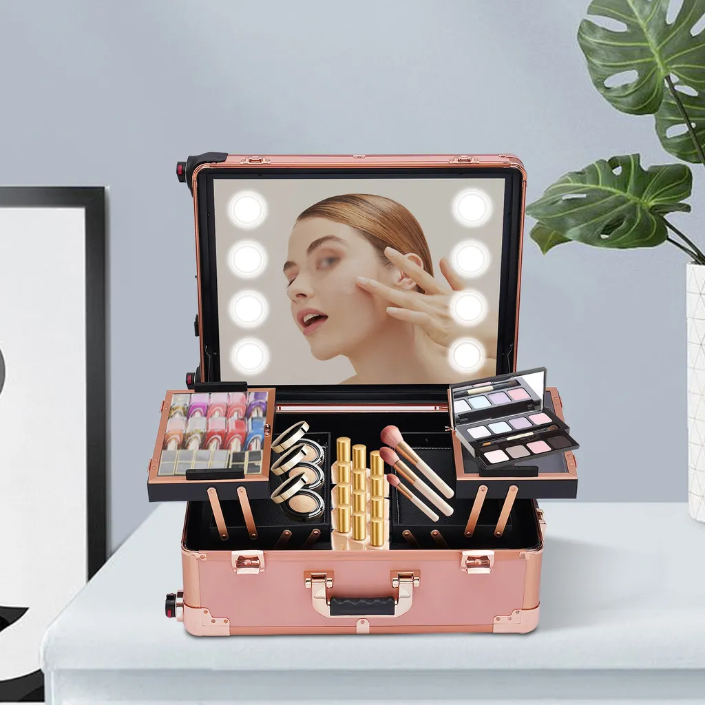 Mallette Coiffeuse de Maquillage à Roulettes avec Éclairage et Tablettes - 4