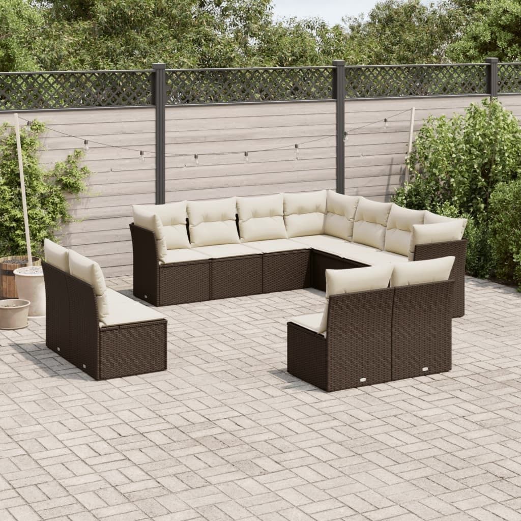 Design 11-tlg. Garten-Sofagarnitur mit Kissen Braun Poly Rattan, Gartenmöbel-Sets 2024 Neu