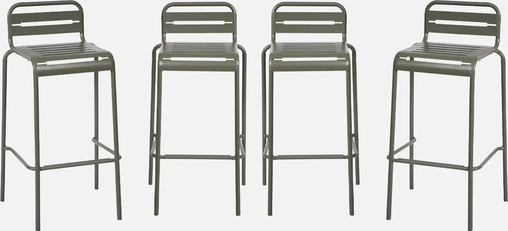 Set 4 Sedie Alte da Giardino in Acciaio Kaki - Ideale per Aperitivi