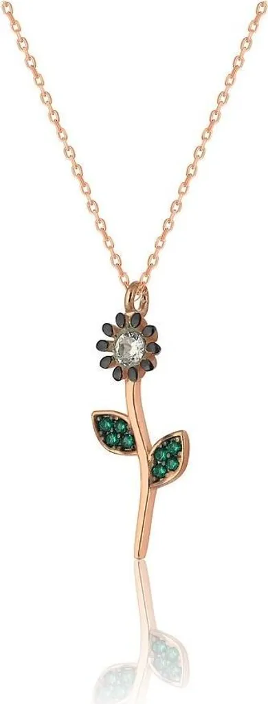 Collier motif fleur or rose et zircone - Argent 925 de haute qualité