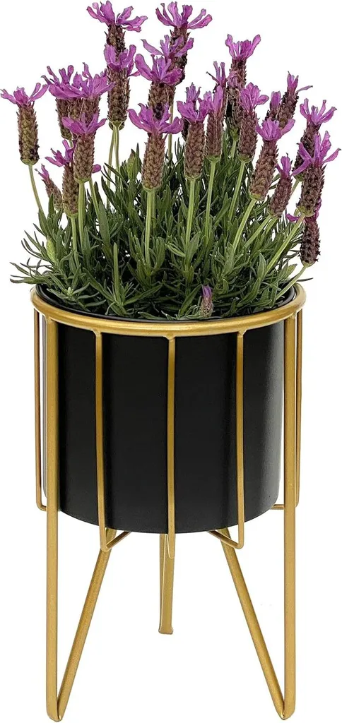 Support pour plantes en métal Noir Or - Pot sur pied moderne 31,5 cm