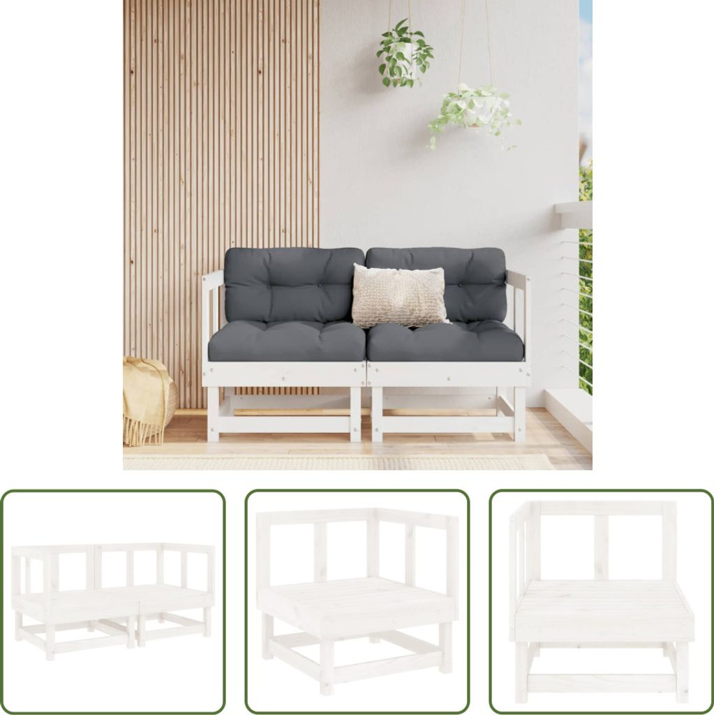 The Living Store Garten-Ecksofas 2 Stk. Weiß Massivholz Produktbild 