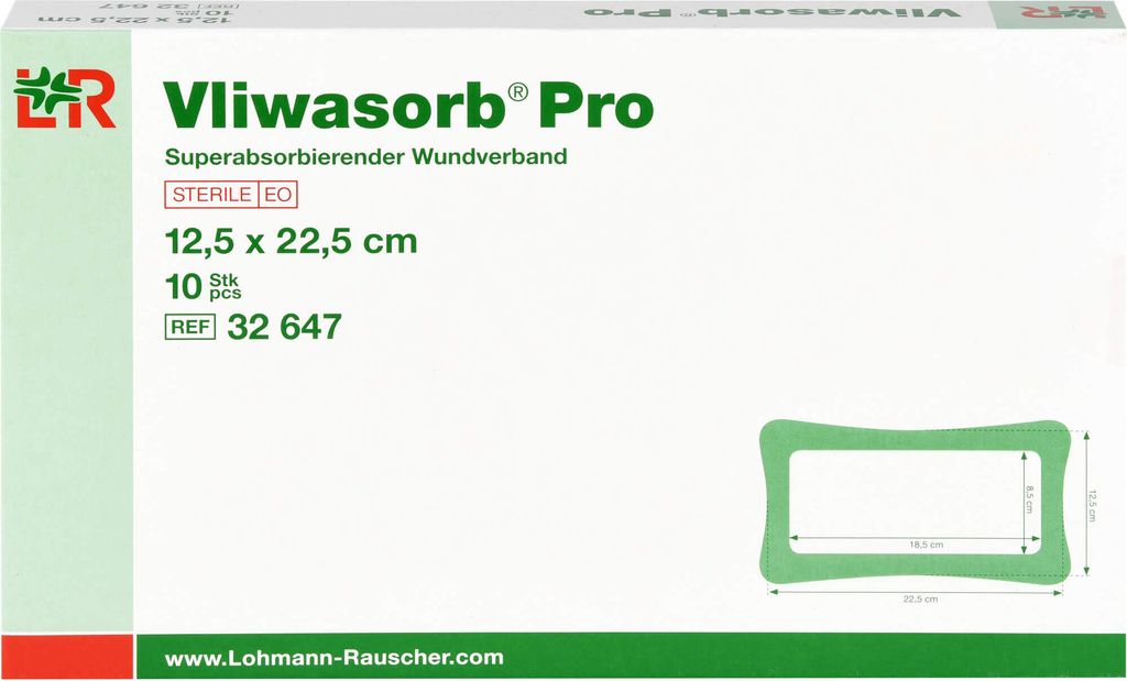 Vliwasorb Pro superabsorb.Komp.steril 12,5x22,5 cm 10 St