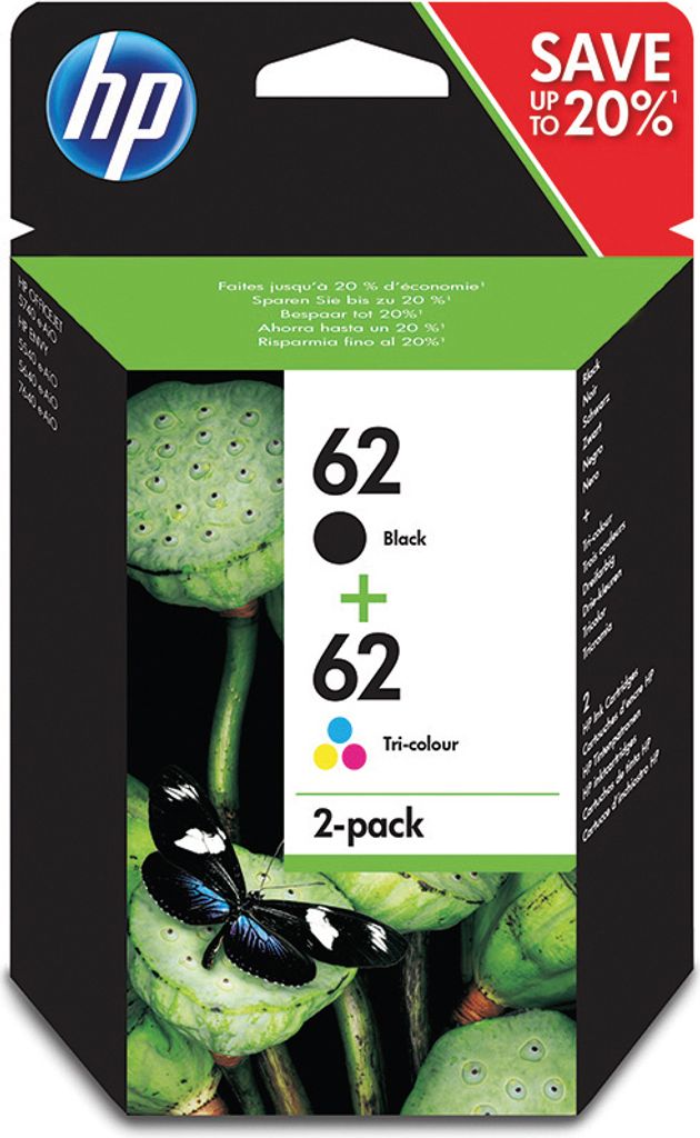 HP 62 - 2 balenia - pigmentová čierna, farebná (azúrová, Obrázok produktu 