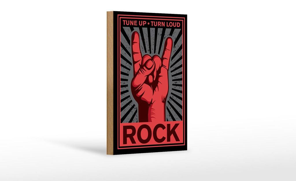 Holzschild Rock 12x18cm tune up turn loud