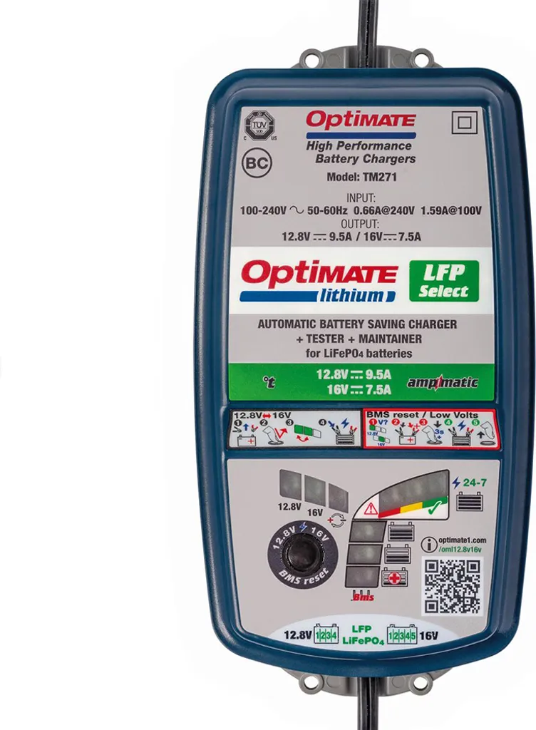 Chargeur de batterie Lithium LFP professionnel pour moto et sport auto