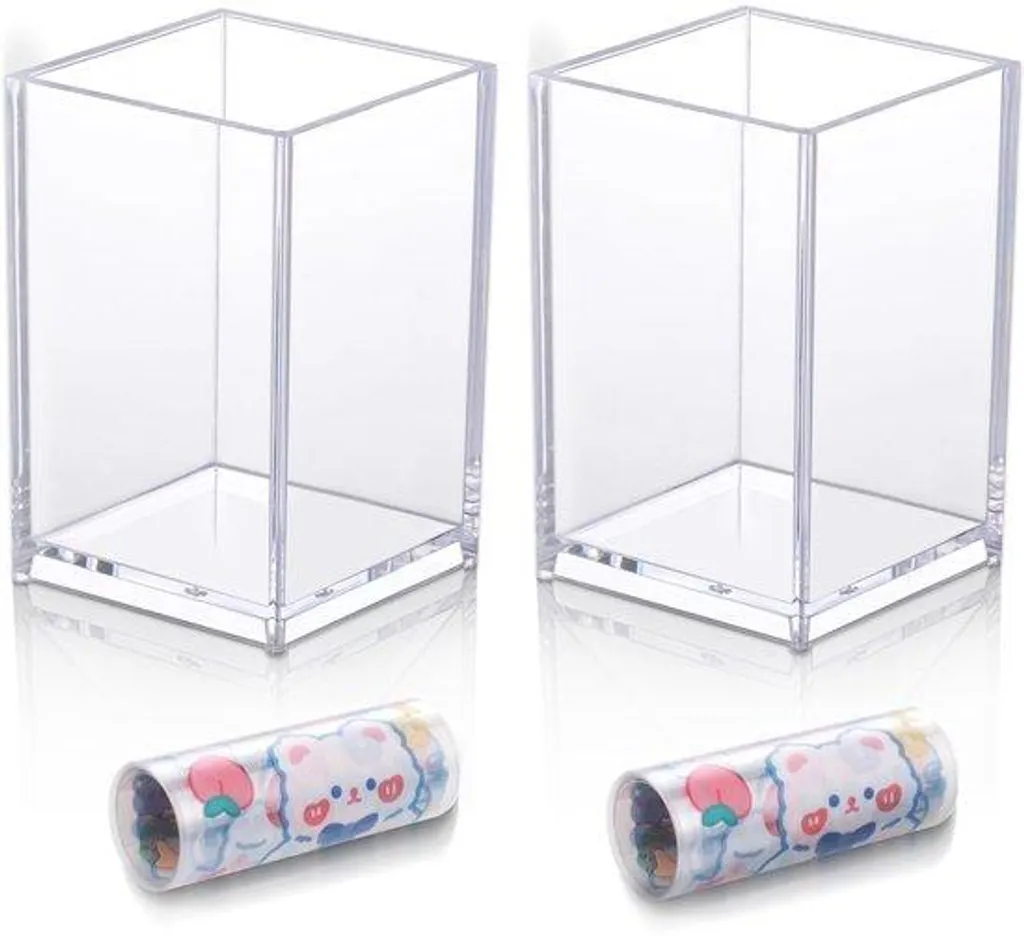 Lot de 2 Porte-stylos en Acrylique Transparent 6,4x6,4x9,8 cm Design