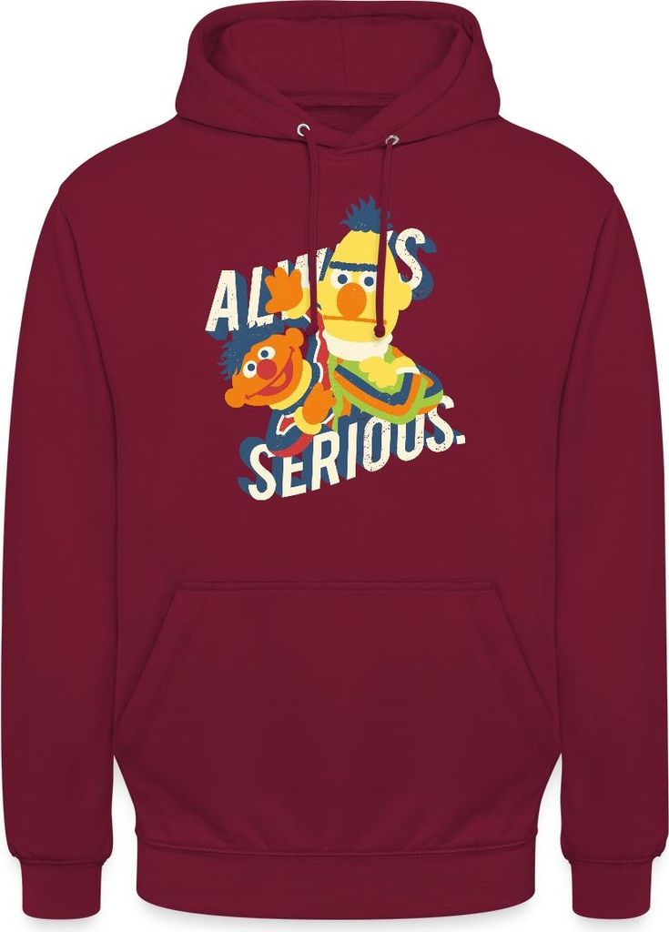 Spreadshirt Sesamstraße Always Serious Uni Hoodie, S, Bordeaux