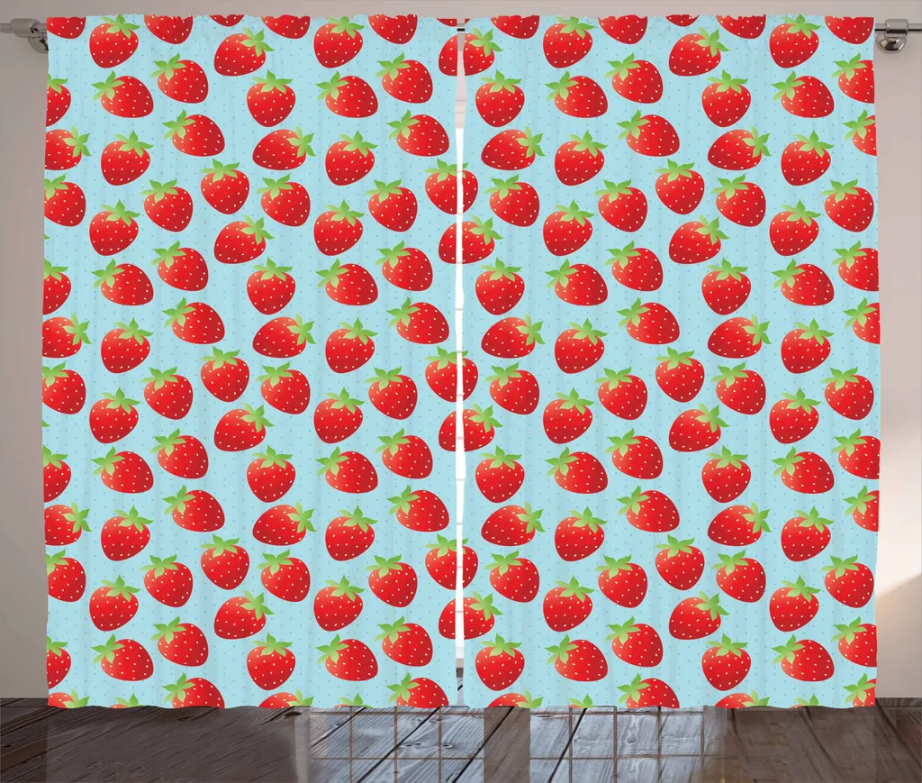ABAKUHAUS Tenda rustica fragola, vendemmia romantica, tende universali per soggiorno con passanti e ganci, 280 x 175 cm, verde azzurro