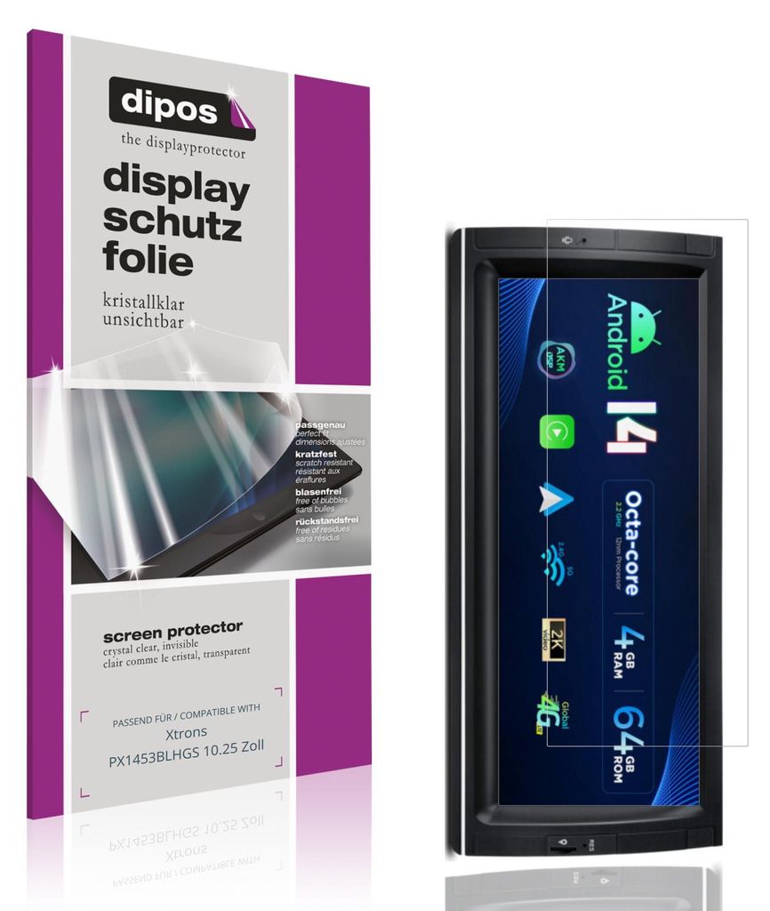 2x Schutzfolie für Xtrons PX1453BLHGS 10.25 Zoll klar Displayschutzfolie Folie Display Schutz dipos