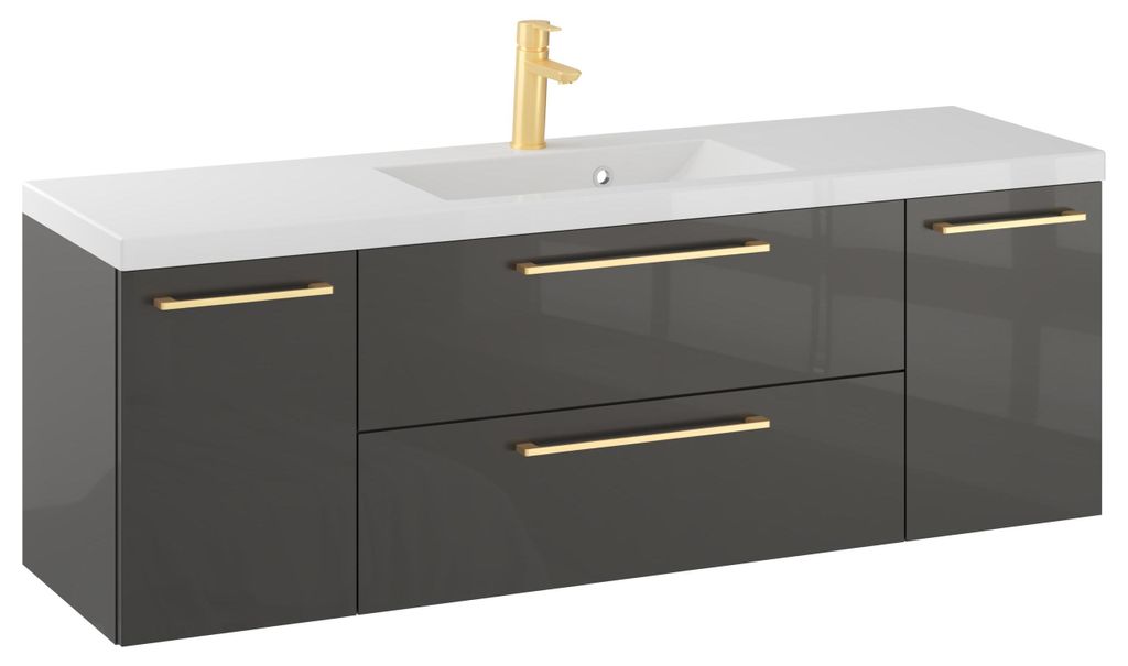 Rosen 140 cm Badezimmerschrank mit Waschbecken und Gold gebürstetes Griffen - Zeitloses Design für Elegantes Bad