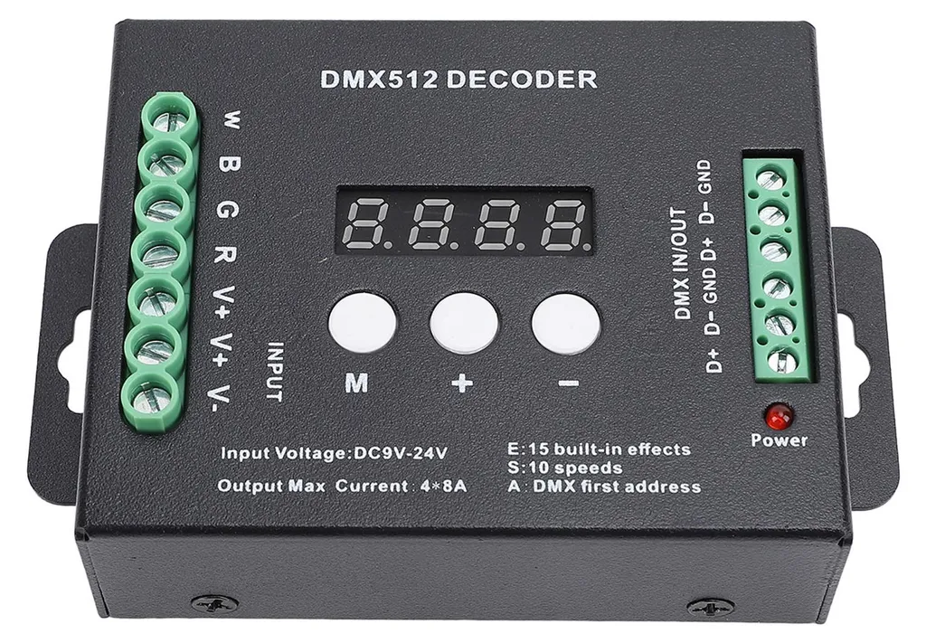 Décodeur DMX512 4CH anti-scintillement pour ruban LED RGBW avec écran LED
