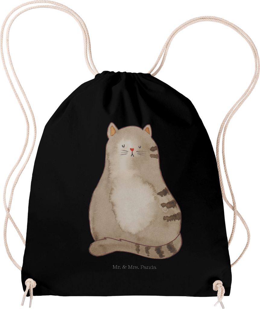 Mr. & Mrs. Panda Beutel Katze Sitzen - Schwarz - Geschenk, Stoffbeutel, Katzen, gym tasche, Haustier, Jutebeutel, Familie, Baumwollbeutel, mit kord...