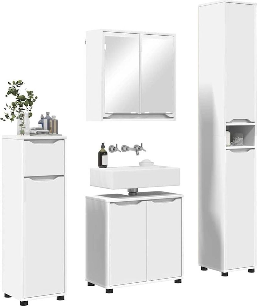 (Design 2026) Badezimmermöbel-Set mit Schubladen 4 pcs - Montage erforderlich - Weiß Holzwerkstoff - HOMMIE 618676 - Badezimmerschränke