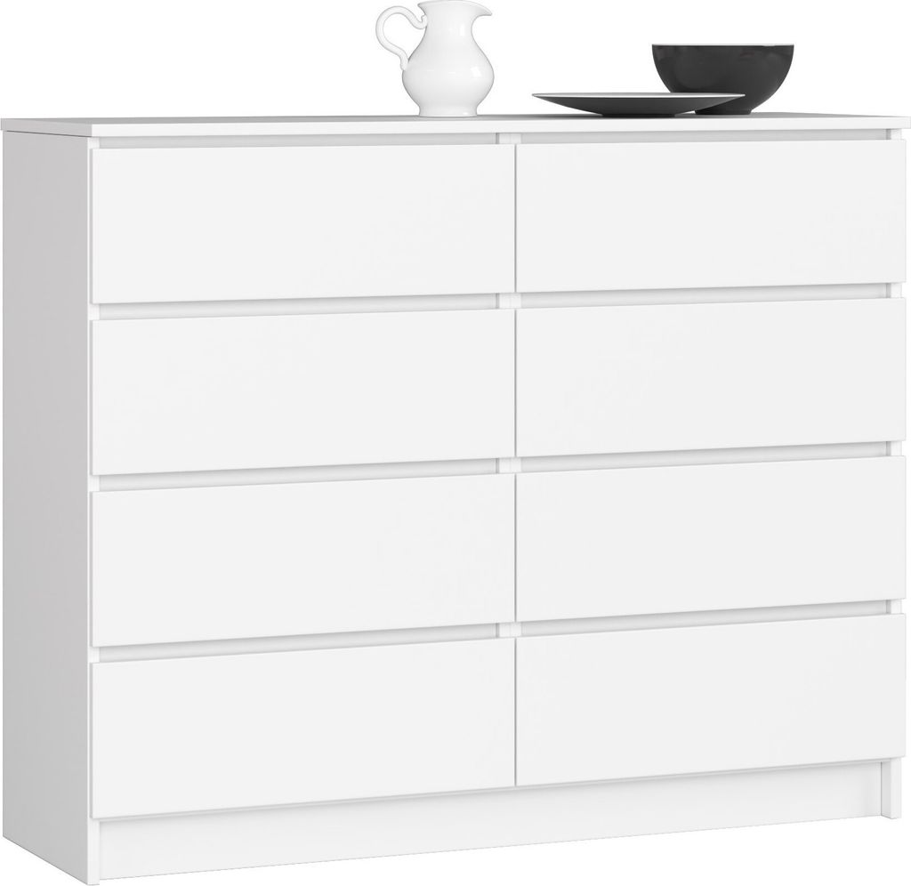 Kommode AKORD K120 Weiß 120 cm 8 Schubladen B120 x H99 x Produktbild 