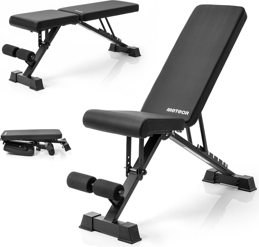 Meteor Klappbare verstellbare Trainingsbank, 7-stufig Rückenlehne, 4-stufig Sitz, 3-stufig Fußstütze bis 150 kg