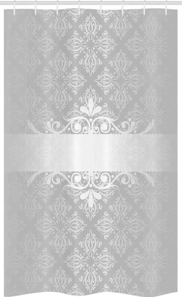 ABAKUHAUS Grau Schmaler Duschvorhang, Klassische Blumenrolle, Badezimmer Deko Set aus Stoff mit Haken, 120 x 180 cm, Grau