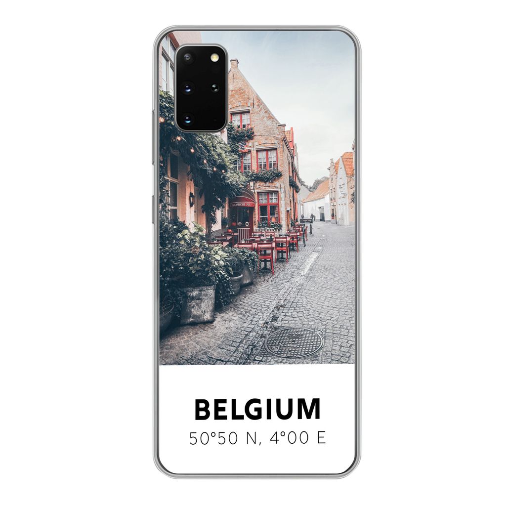 MuchoWow Handyhülle Schutzhülle Hülle für Samsung Galaxy S20 Plus Belgien - Café - Terrasse - Rot Silikon Softcase Handy Hülle - Hartschale