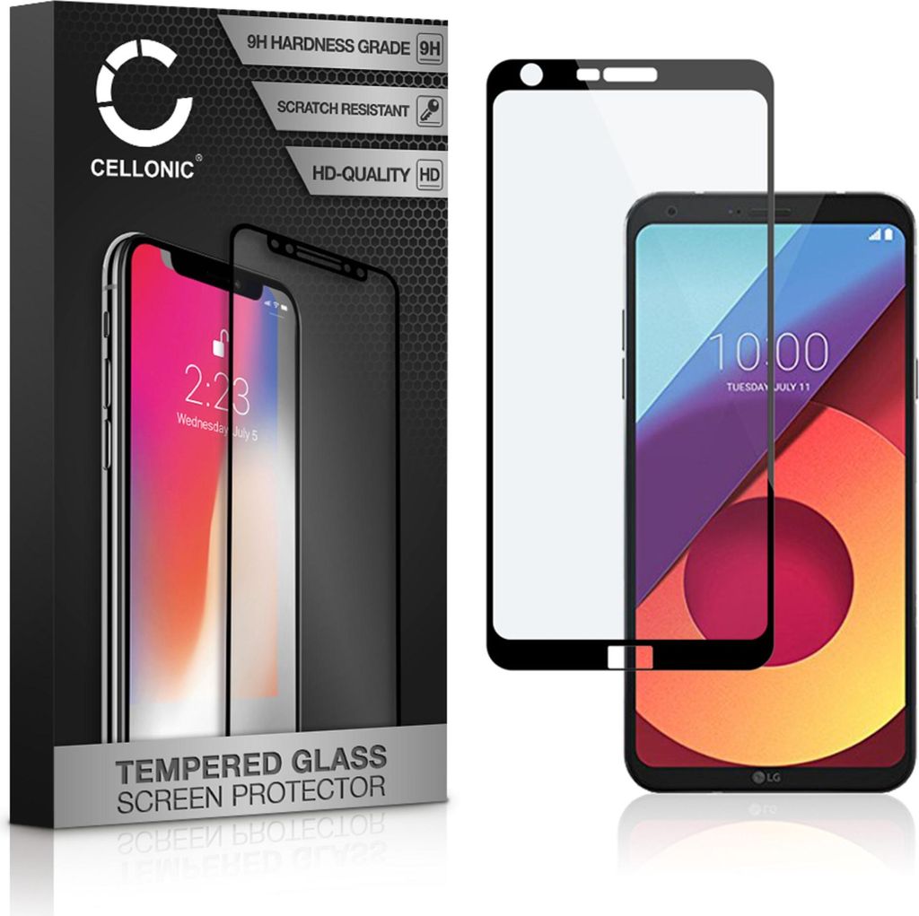 CELLONIC Displayschutzglas kompatibel mit LG Q6 (3D Full Cover 9H 0.33mm Full Glue) Glas schwarz Displayschutz Schutzglas Tempered Glass