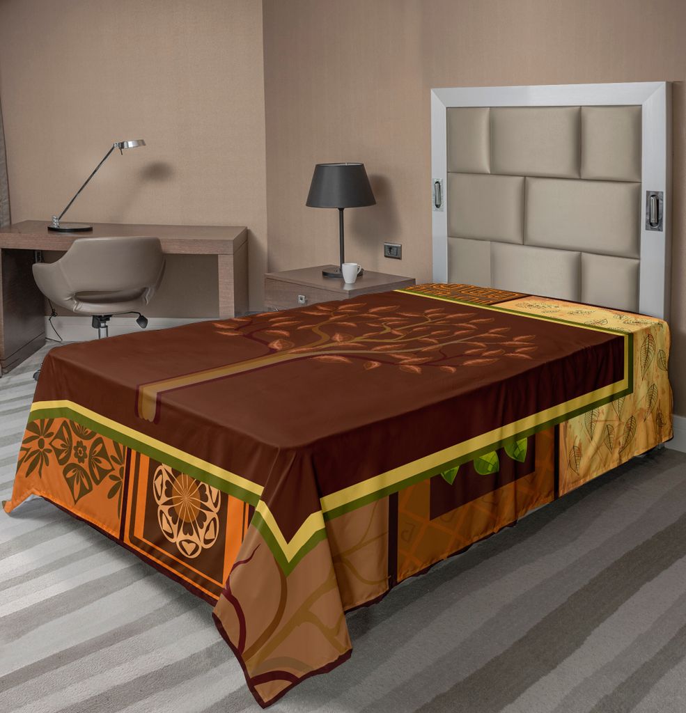 ABAKUHAUS Primitive Bettlaken, Baum Abbildung Auf Afrikanischen Stammes Motiven Blatt Blumenverzierungen Druck, weiches bequemes oberes Bettlaken f...