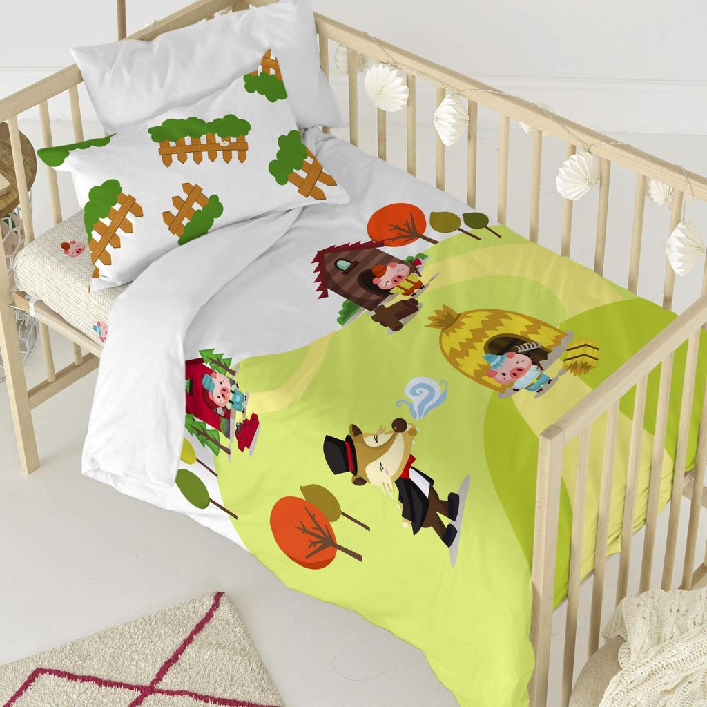 Piggys Bettbezug set kinderbett 2 teiliges 115x145 cm (Kinderbett) 100% Baumwolle Hergestellt in Europa