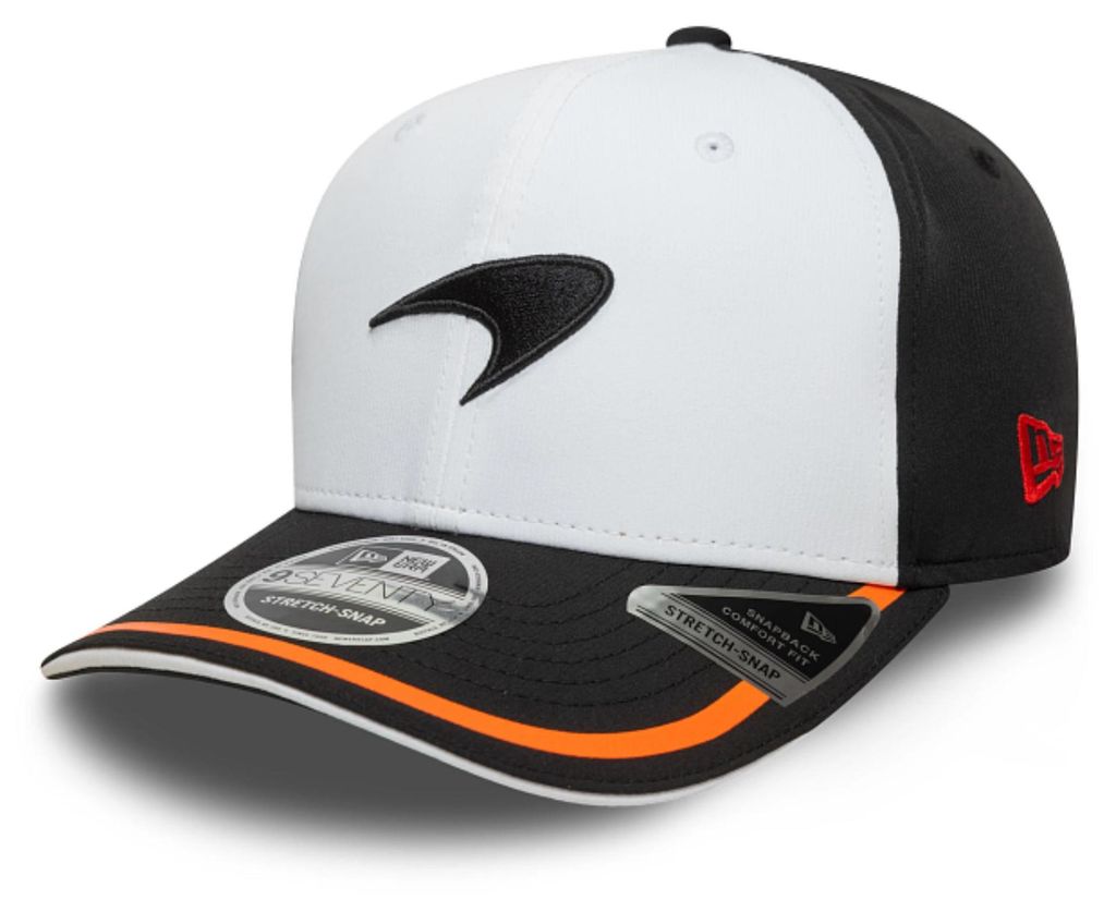 McLaren F1 Cap 9SEVENTY Retro New Era, Offizieller Fanartikel, Schwarz-Weiße Cap mit Speedmark-Logo, Hochwertiger Polyester-Elasthan-Mix