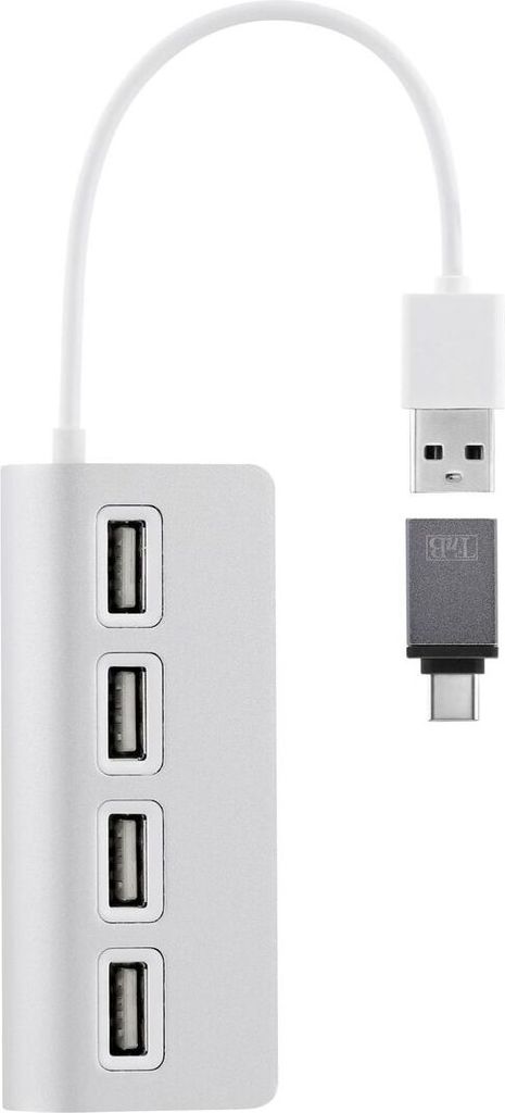 T'NB TNB 4-Port USB 2.0 Self-Powered USB Hub - Aluminium Grau
