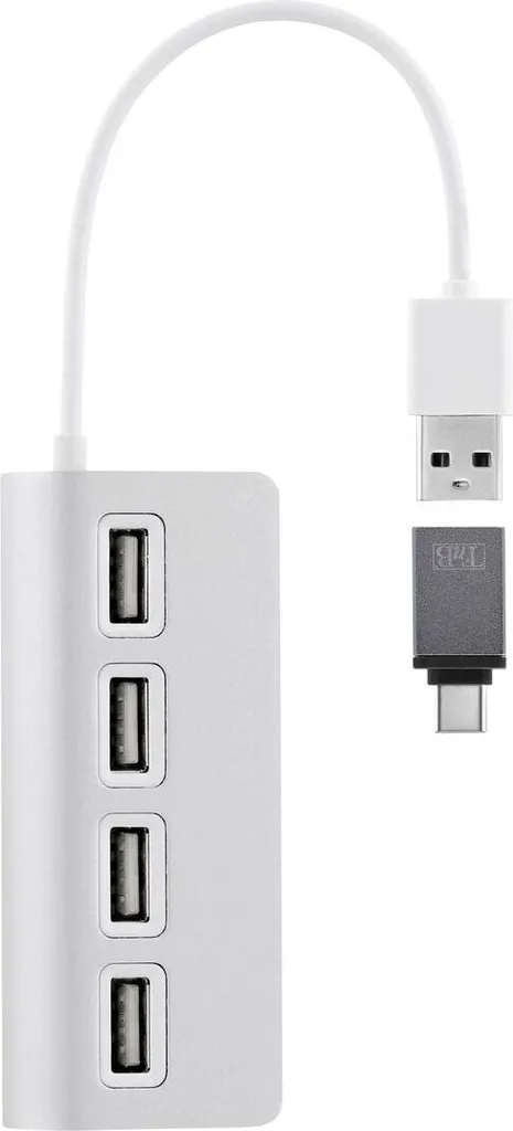 Hub USB T'NB 4 Porte Alluminio Grigio - Espansione USB 2.0 Autoalimentato