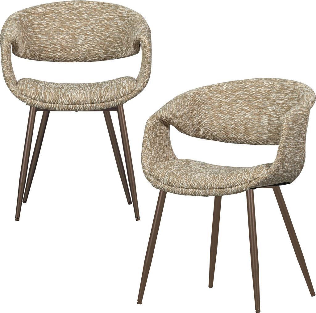 WOOOD Yossi 2er-Set Esszimmerstühle mit Metall Gestell und Stoffbezug, 78x57x57 cm, Kupfer/ Sand