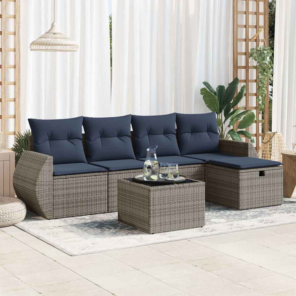 Maison Exclusive - 6-tlg. Garten-Sofagarnitur mit Kissen Grau Poly Rattan