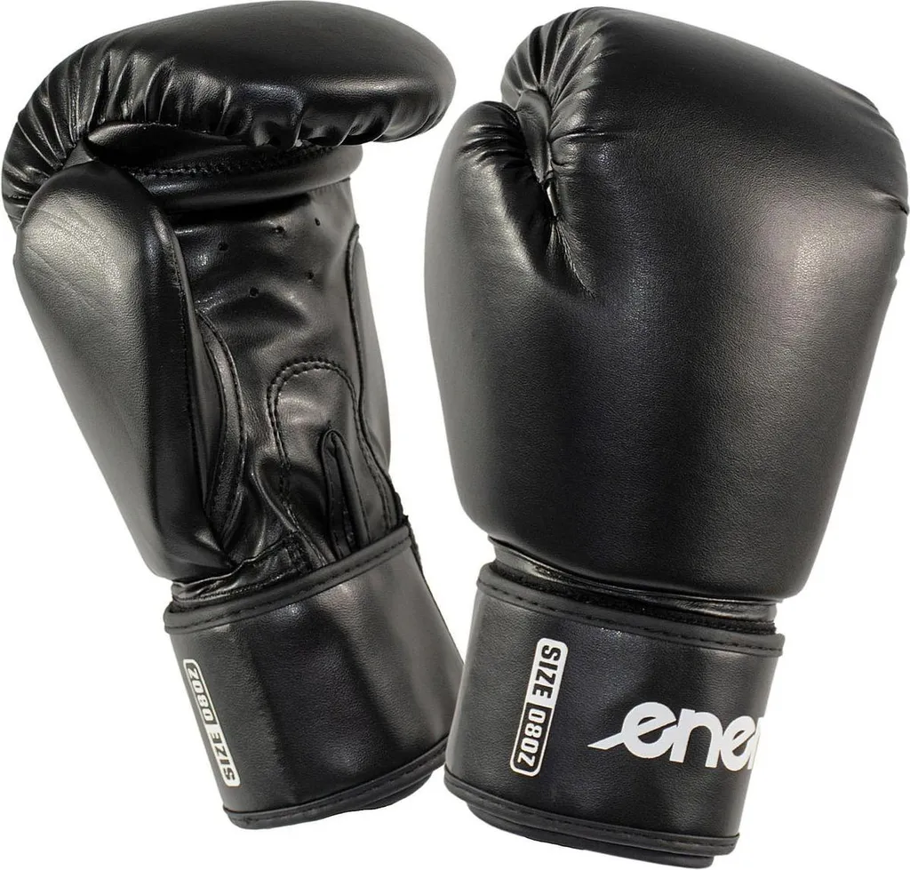 Gants de boxe ENERO 12 oz Noir - Mousse haute densité et maintien poignet