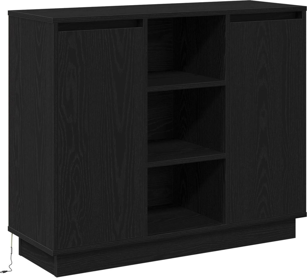 Möbel Sideboard mit LED Schwarz Eiche 90x32x75 cm Holzwerkstoff - Nachttische & -schränke 869683