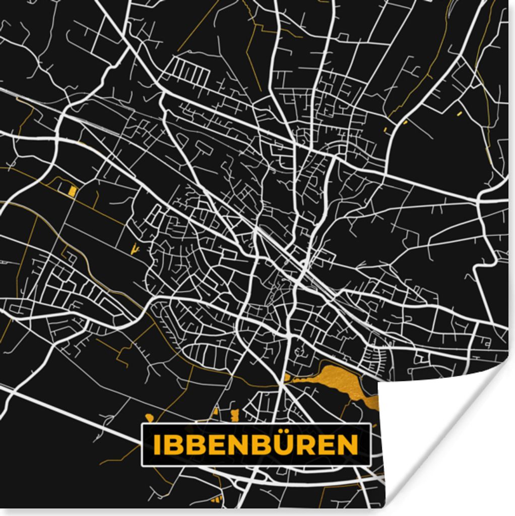 MuchoWow Poster Stadtplan - Karte - Ibbenbüren - Gold - Deutschland - Karte 30x30 cm - Wandposter - Printing