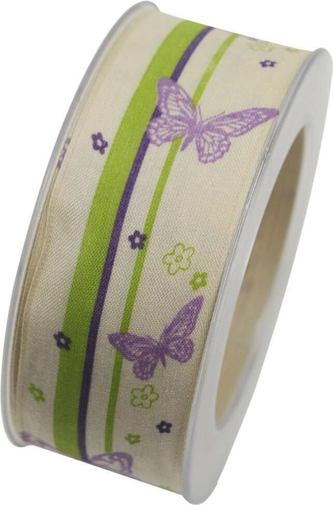 Schleifenband mit Drahtkante SCHMETTERLINGE lila (1m=0,50EUR) 20m Rolle Goldina