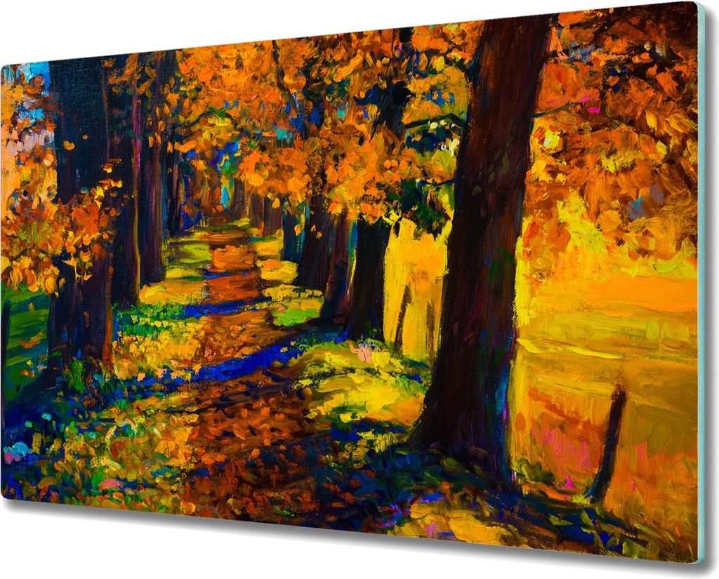 Coloray Hackbrett Kochplattenabdeckung Herdabdeckplatte 80x52 cm Schneidebrett Küchenbrett - Weg Baum Blätter im Herbst