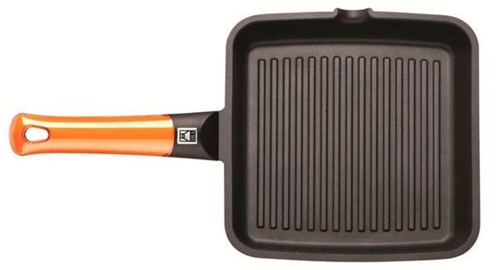 BRA Efficient Orange | Rotisserie-Grill mit Streifen, 22 cm, Aluminiumguss mit Platinum Plus-Antihaftbeschichtung, für Induktion geeignet